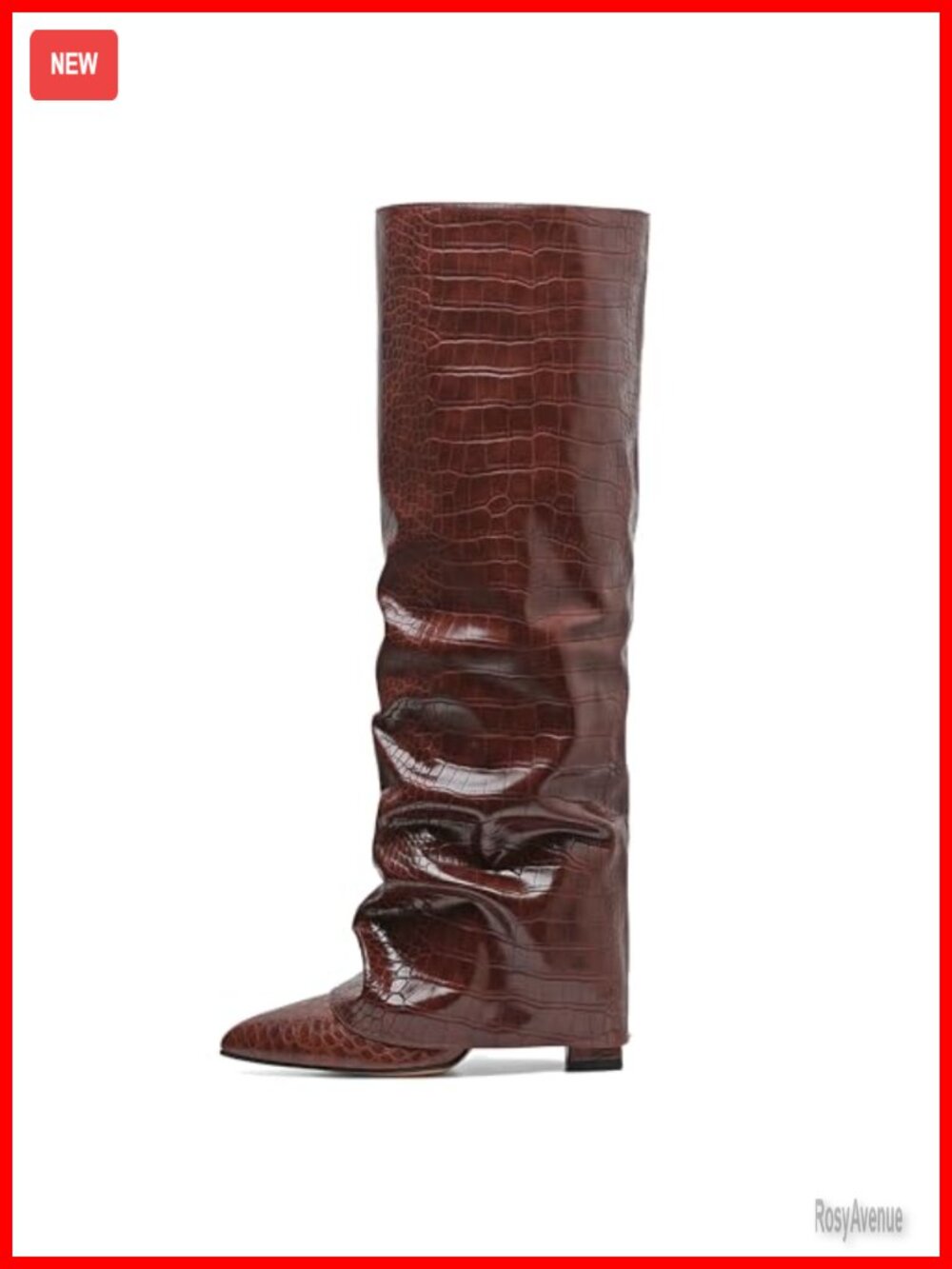 Slouchy Knee High Boots Pointed Toe Fold Over Chunky Heel Microfiber